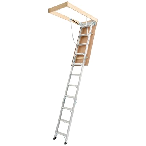 VEVOR Attic Ladder, 375LBS Capacity, 9.8 to 10.3 ft Height Adjustable, Multi-Purpose Foldable Aluminium Attic Stairs, Fits 7.66 to 10.25 ft Ceiling Heights for Convenient Access