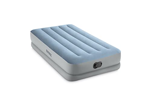 Intex 64157E Dura-Beam Plus Mid-Rise Air Mattress: Fiber-Tech – Twin Size – Built-in USB Electric Pump – 14in Bed Height – 300lb Weight Capacity