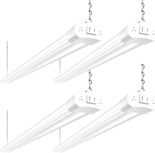 hykolity 4 Pack Linkable LED Shop Light, 4FT 42W [250W Equivalent], 4400lm, 5000K Daylight, with Plug, Utility Light Fixture, Hanging or Surface Mount, White