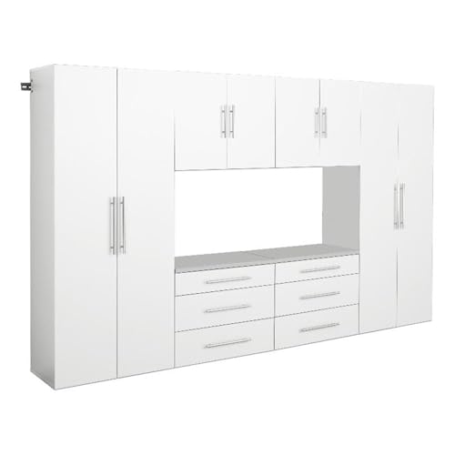 Prepac HangUps 120” Wide Wall Mount Storage Cabinet Set, Has 2-72” Tall, 2-24” Tall Cabinets & 2-24” Tall 3-Drawer Units for Garage, Bathroom, Kitchen, or Laundry, Set I, 120”W x 72”H x 16”D, White