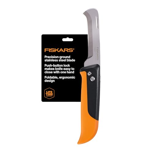 Fiskars Folding Produce Knife, Gardening Tool for Harvesting Produce with Foldable Ergonomic Design, Stainless Steel Curved Blade, Orange