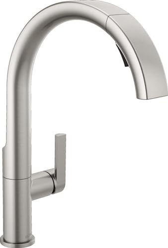 Delta Keele Brushed Nickel Kitchen Faucet with Pull Down Sprayer, Modern Single Hole Kitchen Sink Faucet, Single Handle, Spotshield Stainless 19824LF-SP