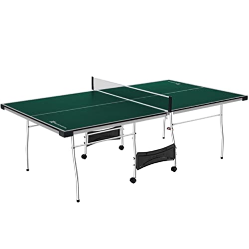 MD Sports Table Tennis Set, Regulation Ping Pong Table with Net, Paddles and Balls (8 Pieces) - Green and White
