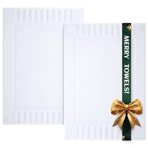 White Classic Luxury Bath Mat Floor Towel Set - Absorbent Cotton Hotel Spa Shower/Bathtub Mats [Not a Bathroom Rug] 22