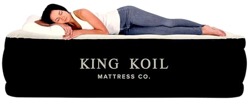 King Koil Luxury Air Mattress Queen with Built in Pump, Integrated Premium Pillow Inflatable Airbed for Guests, Camping & Home (Manufacturer Warranty)