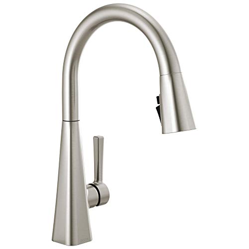 Delta Lenta Brushed Nickel Kitchen Faucet with Pull Down Sprayer, Modern Single Hole Kitchen Sink Faucet, Single Handle, SpotShield Stainless 19802Z-SP-DST