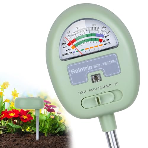Soil Moisture Meter, 4-in-1 Moisture Meter for Plants, Tester for Moist, Light,Nutrients, pH, Soil Test Kit, Great for Garden, Lawn, Farm, Indoor & Outdoor Use, No Battery Required