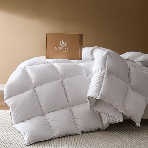 Pacific Coast Goose Feather Down Fiber Comforters King Size, Extra Fluffy White Duvet Insert, Ultra-Soft, Breathable, All Season Hotel Luxury Bedding Comforters, 8 Corner & Center Loops (106