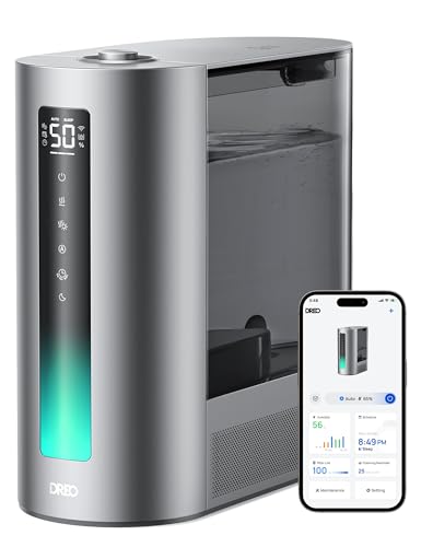 Dreo 6L Humidifiers for Bedroom, Smart Warm & Cool Mist for Large Room, 60Hr Quiet Runtime for Baby, Plant, Humidity Sensor, Indicator Light, 12H Timer, Google/Alexa, HM713S