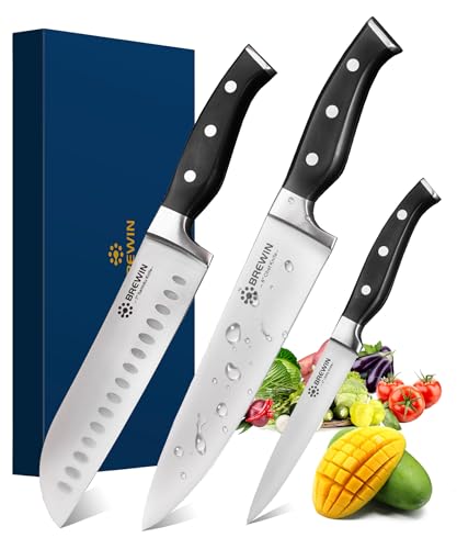 Brewin Professional Kitchen Knives, 3PC Chef Knife Set Sharp Knives Carving Sets for Kitchen High Carbon Stainless Steel, Japanese Cooking Knife with Gift Box