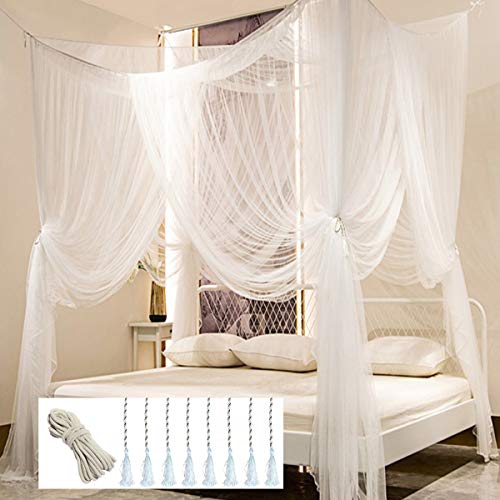 Bed Canopy, Canopy Bed Curtains Bed Drapes for Full Queen King Size Bed Mosquito Net Bed Canopy Curtains for Patio Indoor Outdoor Room Decor Screen Netting Canopy Curtains White