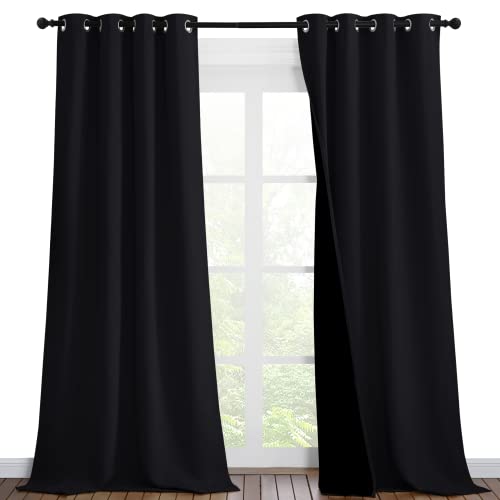 NICETOWN High-End Thermal Curtains, Full Blackout Curtains 90 Inches Long for Dining Room, Soundproof Window Treatment Drapes for Hall Room, Black, 46