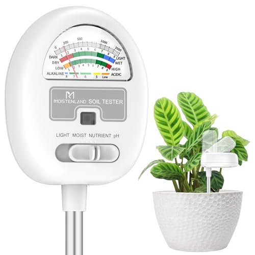 [Upgraded] Soil Moisture Meter, 4-in-1 Soil pH Tester, Moisture/Light/Nutrients/pH Meter for Gardening, Lawn, Farming, Indoor & Outdoor Plants Use, No Batteries Required, Gifts for Plants Lover