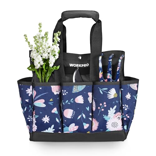 WORKPRO Garden Tool Bag, 9-Pocket Heavy Duty Oxford Tote Bag, Gardening Tool Kit Holder, 12