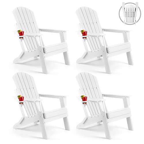 FUNBERRY Folding Adirondack Chair Set of 4, All Weather HDPE Fire Pit Chairs with Cup Holder for Outdoor
