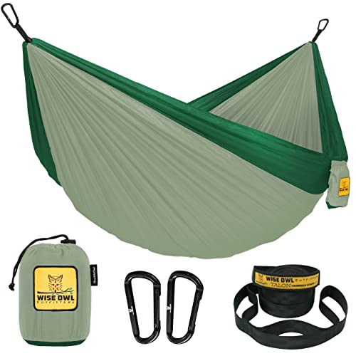 Wise Owl Outfitters Camping Hammock - Camping Essentials, Portable Hammock w/Tree Straps Up to 400lbs, Hammock for Outside, Hiking, and Travel - Single, Sage & Dark Green