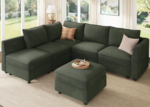 HONBAY Modular Sectional Sleeper Sofa Green Couch L Shaped Sectional Sofa with Storage, Convertible Couches for Living Room - Green