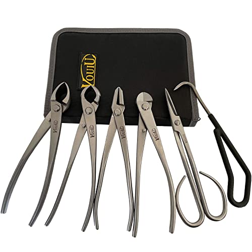 vouiu 6-Piece Bonsai Tool Set,Concave Cutter,Knob Cutter,Jin Pliers,Wire Cutter,Bonsai Scissors, Root Hook