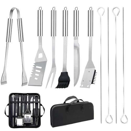11Pcs Stainless Steel BBQ Grilling Accessories Set, Dad Gifts for Fathers Day Grilling Gifts,Portable Practical Grill Tools Utensils Kit with Storage Bag for Outdoor Grill Camping Backyard