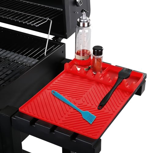 Griddle Mat Barbeque Grill Accessories Tools for Blackstone, Side Shelf Mat Grill Pad for Outdoor Grill Kitchen Counter Spatula Silicone Mat with Drip Pad for Kitchen, Cooking, Countertop (Red)