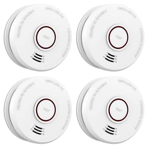 LSHOME 4 Pack Smoke Detector Fire Alarms 9V Battery Operated Photoelectric Sensor Smoke Alarms Easy to Install with Light Sound Warning, Test Button,9V Battery Included Fire Safety for Home