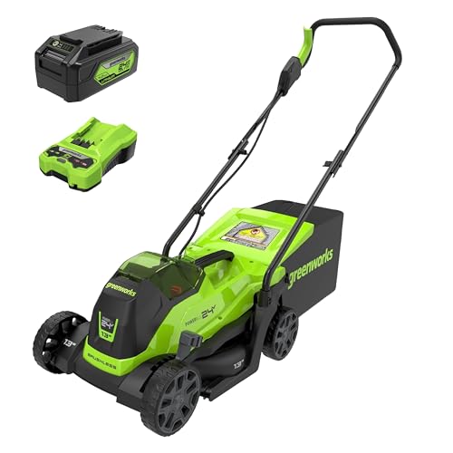 Greenworks 24V 13“ Brushless Cordless Lawn Mower with 4.0Ah Battery & Charger,Maintenance-Free Push Mower with 2-in-1 Mulch/Bag,
