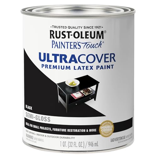 Rust-Oleum 1974502 Painter's Touch Latex Paint, Quart, Semi-Gloss Black 32 Fl Oz (Pack of 1)