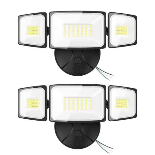 Onforu 2 Pack 75W Flood Lights Outdoor, 7000LM LED Flood Lighting Outdoor Switch Controlled, IP65 Waterproof Exterior Floodlight Fixture with 3 Adjustable Heads, 6500K Security Light for Garage Yard