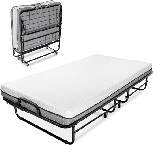 Milliard Deluxe Diplomat Folding Bed with Mattress for Adults, Twin Size, Portable Foldable Bed with Luxurious Memory Foam Mattress & Super Strong Frame, 75” x 38