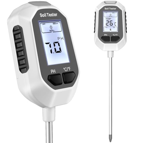 YAMRON - Misuratore di umidità 4 in 1 per piante, temperatura digitale del pavimento, umidità del pavimento, misuratore di pH, intensità della luce solare, display LCD, misuratore di prova a pavimento