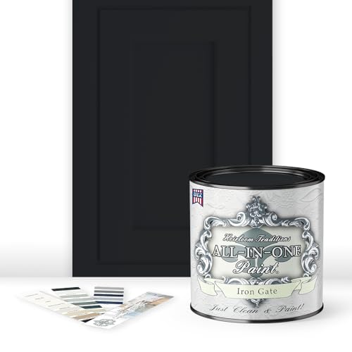 ALL-IN-ONE Paint, Iron Gate (black), Quart - Durable cabinet and furniture paint. Built in primer and top coat, no sanding needed. Includes our 30 featured color card.