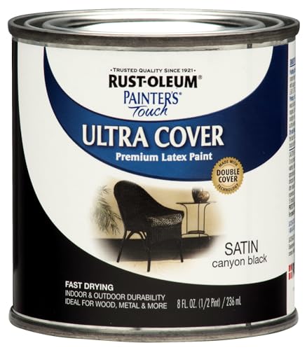 Rust-Oleum 267249 Painter's Touch Ultra Cover Premium Latex Brush Paint, Half Pint, Satin Canyon Black