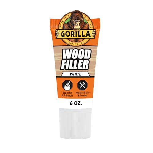 Gorilla All Purpose Wood Filler, White Wood Filler, 6 Ounce Tube (Pack of 1) - Water Resistant for Indoor or Outdoor Projects and Repairs