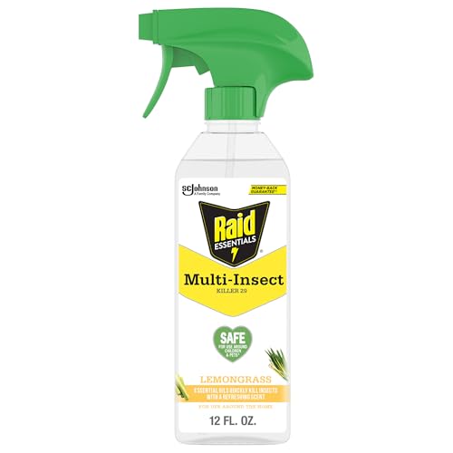 Raid Essentials Multi-Insect Killer Spray Bottle, Child and Pet Safe, for Indoor Use, Lemongrass Scent, 12 fl oz
