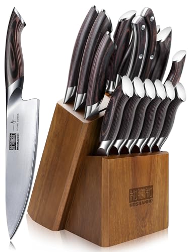 HOSHANHO Set Coltelli da Cucina da 16 Pezzi, Set Coltello da Chef Professionali in Acciaio Inossidabile Giapponese, Coltello da Cucina Ultra Affilati con Affilatore