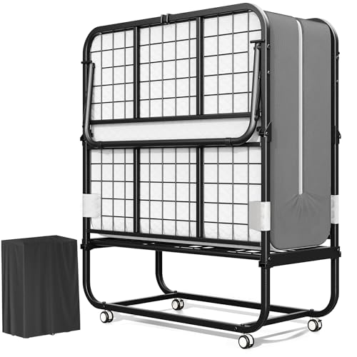 Greenvelly Folding Bed with 5 Inch Mattress, 75” x 38” Portable Rollaway Bed with Memory Mattress and Metal Frame for Adults,Guest, Twin Size,Cot Size