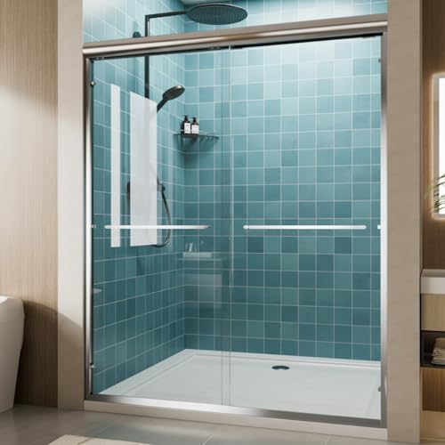 Double Sliding Glass Shower Door, 56–60 in W x 72 in H, Chrome Aluminum Frame, 1/4 in(6mm) High-Strength Tempered Glass Shower Door, for Walk-in Showers