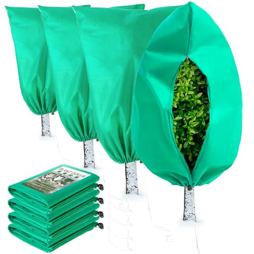 Homimp Plant Covers Freeze Protection, 4 Pack Frost Covers with Zipper Drawstring (31.5