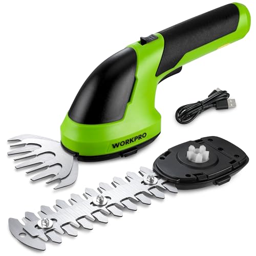 WORKPRO Cordless Grass Shear & Shrubbery Trimmer - 2 in 1 Handheld 7.2V Electric Grass Trimmer Hedge Shears/Grass Cutter Rechargeable Lithium-Ion Battery and Type-C Cable Included