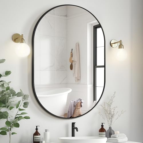 Bathroom Mirror for Wall,36''x24'',Black Oval Mirror for Bedroom Entryway Bathroom, Metal Framed Vanity Mirror(36''x24'',Black)