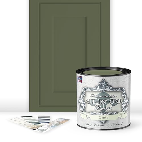 ALL-IN-ONE Paint, Crete (olive green), Quart - Durable cabinet and furniture paint. Built in primer and top coat, no sanding needed. Includes our 30 featured color card.