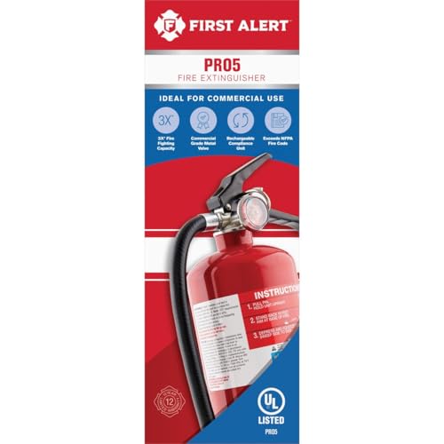 FIRST ALERT PRO5 Rechargeable Heavy Duty Fire Extinguisher, UL RATED 3-A:40-B:C, Red, 1-Pack