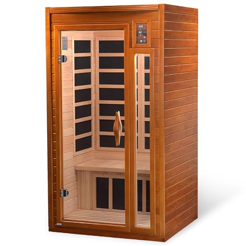 DYNAMIC SAUNAS Barcelona 1- to 2-Person Low EMF FAR Infrared Sauna with Red Light Therapy & Bluetooth Speakers | Personal Indoor Dry Heat Sauna for Home & Gym – Made from Canadian Hemlock