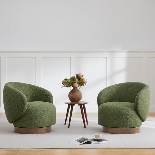 KISLOT Swivel Accent Chair Round Barrel Armchair Upholstered Performance Fabric for Living Room Bedroom Waitingroom,2 Box,Moss Green