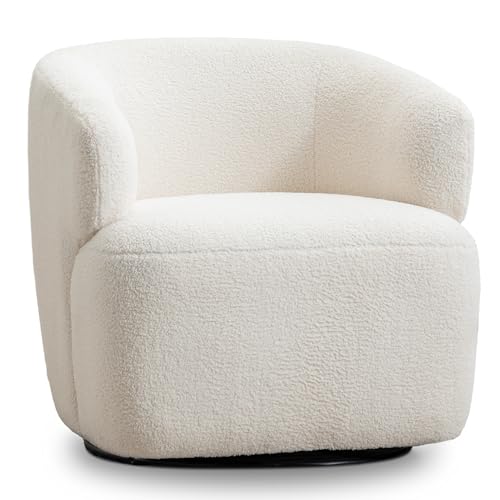 SOFTHION Swivel Accent Chair, Sherpa Teddy Barrel Chair for Living Room, Cozy Round Boucle Arm Chair, Metal Base for Club Nursery Bedroom, Beige Cream White