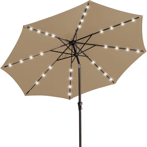 JEAREY Ombrello da patio con illuminazione a LED, BEIGE, 9FT