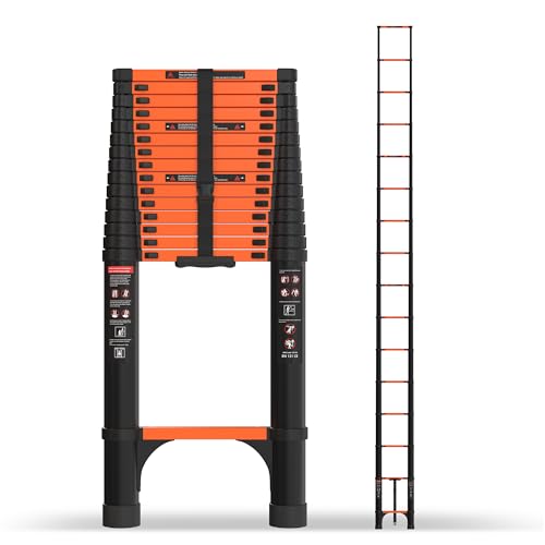 SINMEIRUN 20.3 FT Telescoping Ladder, Aluminum Extension Ladder, 330 lbs Load Capacity, Multi-Purpose Collapsible Ladder for Home and Work; Orange