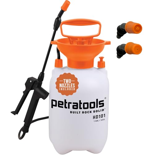 Petratools 1 Gallon Pump Sprayer – HD101 Garden Sprayer for Weeds, Lawn Care & Pesticides – 52” Long Hose, 2 Nozzles & Easy Carry Handle – Durable & Lightweight