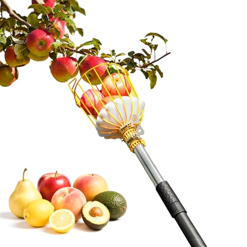 BlumeTrec 13.5FT Fruit Picker, Apple Picker Tool with Adjustable Pole and Basket, Long Reach Mango Grabber Tool, Tree Fruit Catcher for Picking Lemon Pear Orange Avocado Peach Citrus
