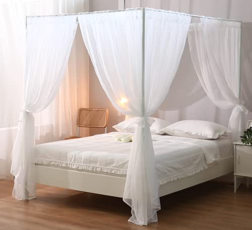 WANFASO White Canopy Bed Curtain for Queen Bed, Soft Sheer Bed Canopy Scarf for Girls Adults (Queen, White)